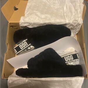 UGG Black Fluffy Slippers